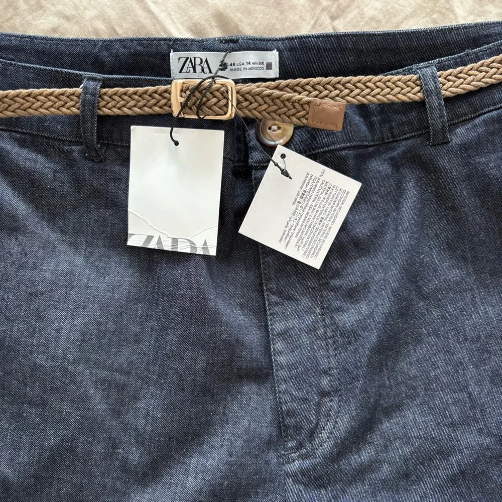 Zara Z1975 Braided‎ Belt Chino Denim Pants Size US 14 NWT